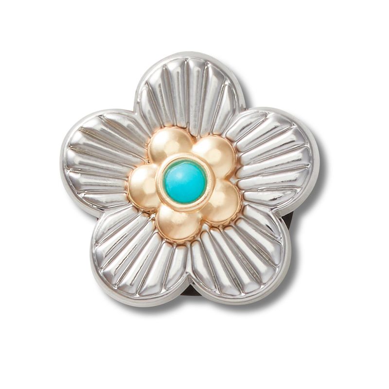 Jibbitz Flor Turquesa Plateada Crocs