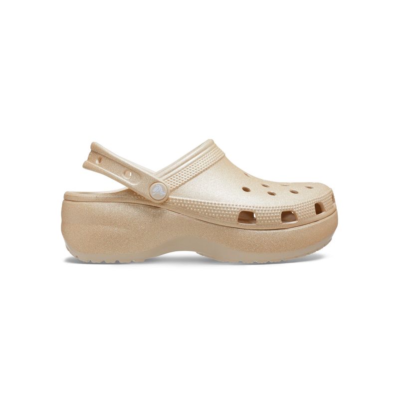 Zueco Mujer Classic Plataforma Glitter Beige Crocs