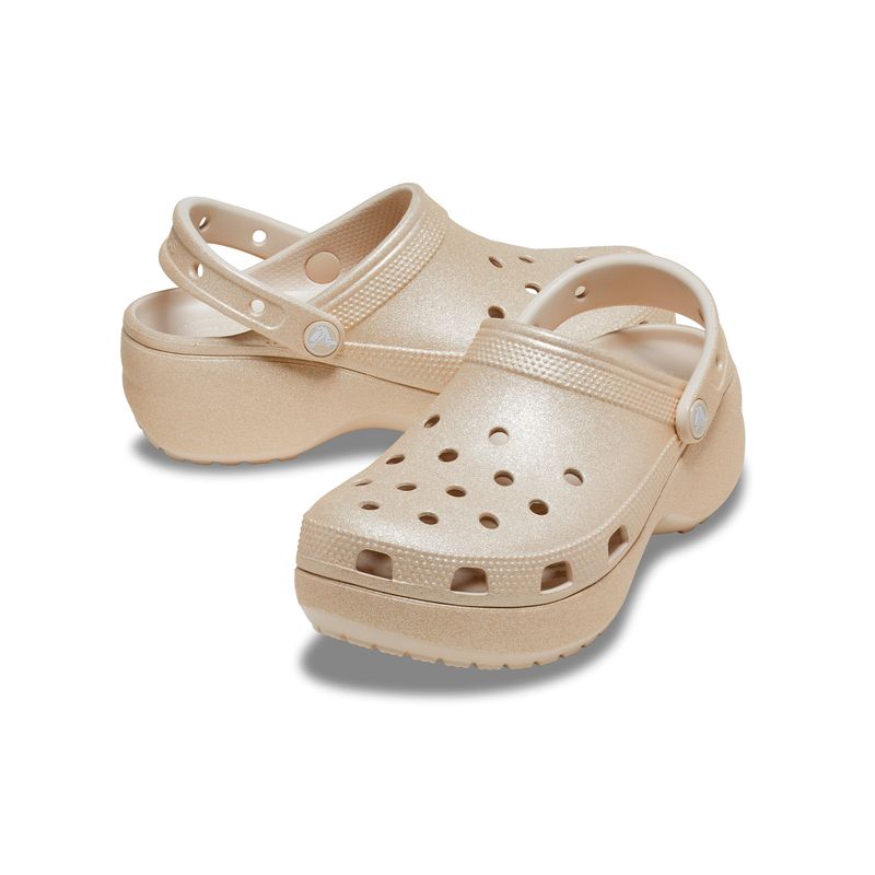 Zueco Mujer Classic Plataforma Glitter Beige Crocs