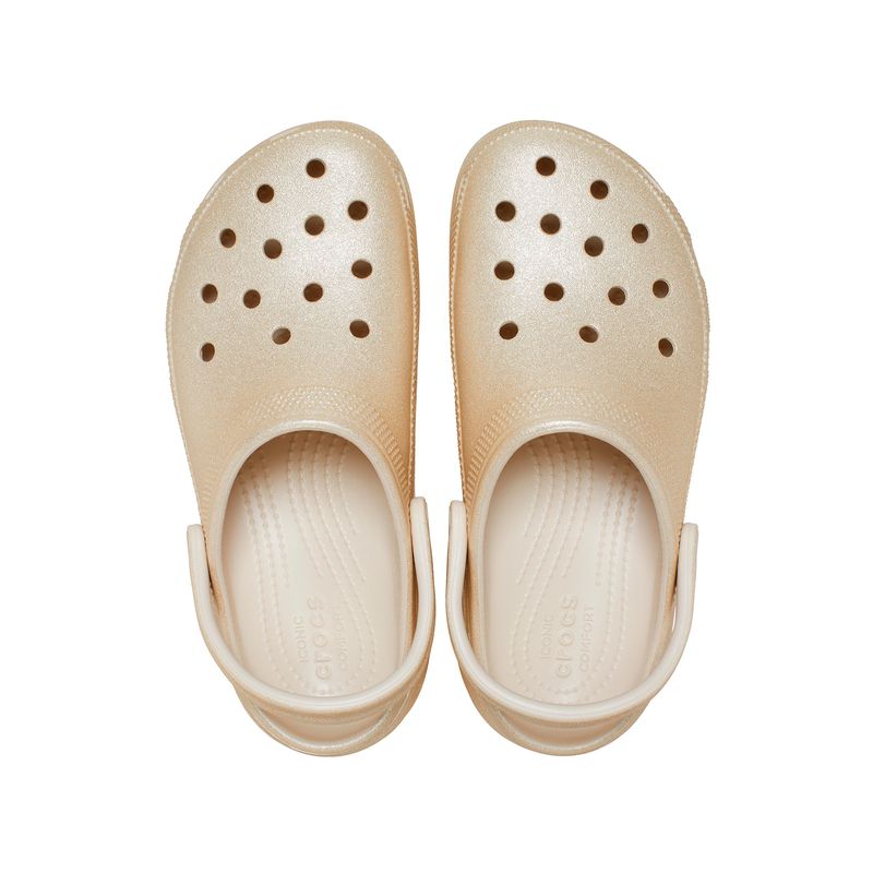 Zueco Mujer Classic Plataforma Glitter Beige Crocs