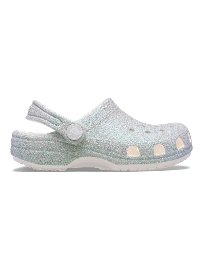 Zueco-Niños-Grandes-Classic-Clog-Glitter-Plateado-Crocs