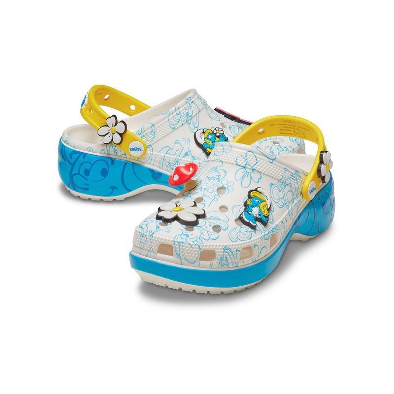 Zueco Plataforma Mujer Classic Clog Pitufos Celeste Crocs